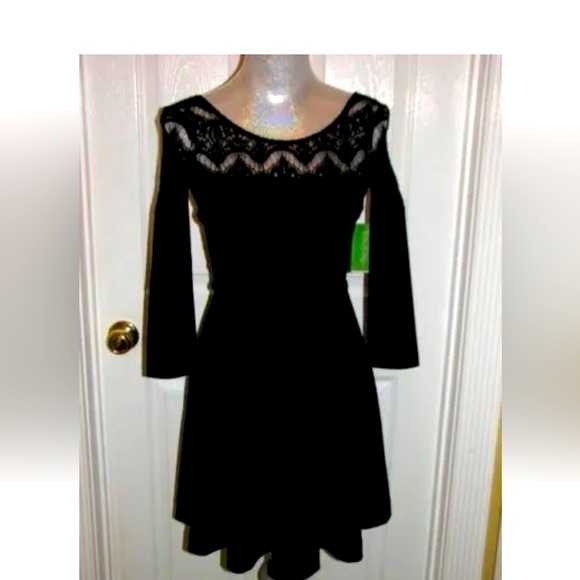 218.00 NWT LILLY PULITZER REMMY ELAGANT LACE OVERLAY PONTE DRESS BLACK - Picture 2 of 5